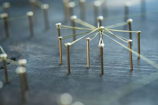 Web of wires showing connections between groups and singles